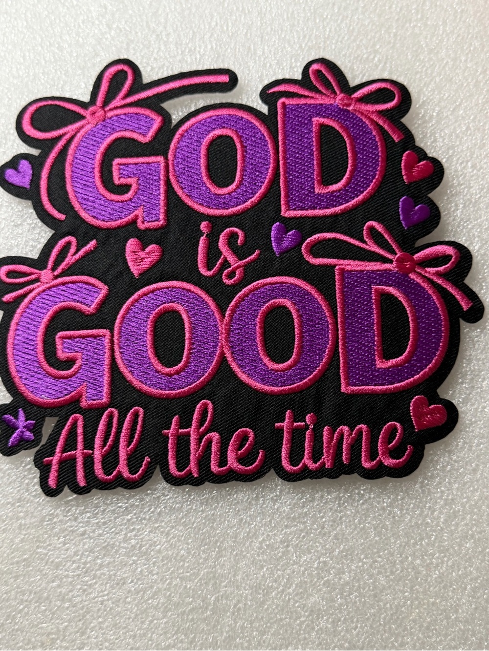 God Is Good All The Time Embroidered Patch - Black, Purple & Pink